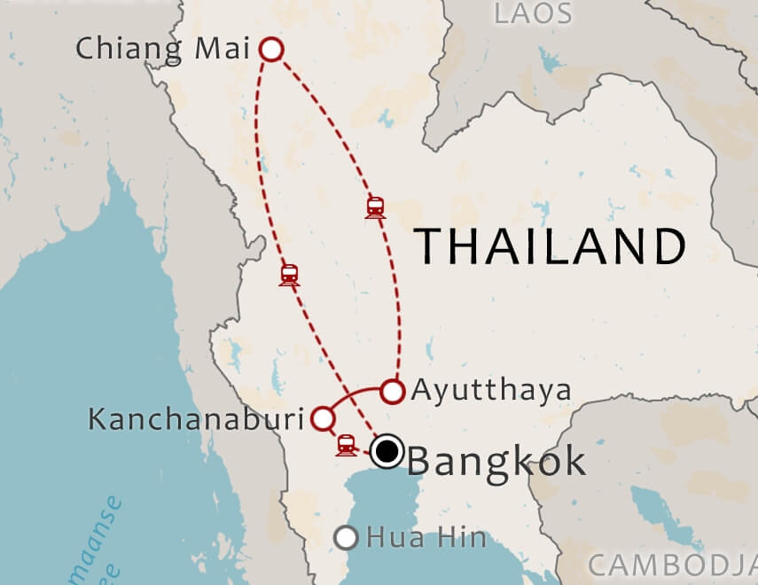 Routekaart 13 daagse rondreis Thailand do it your way