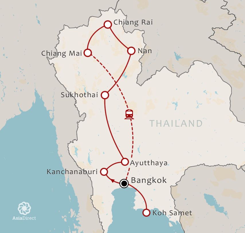 Routekaart 21 daagse rondreis met chauffeur Noord Thailand via Nan
