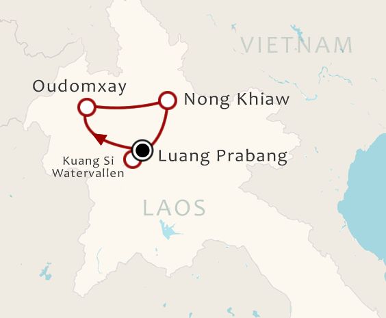 Routekaart 8 Daagse rondreis Ontdek Noord Laos