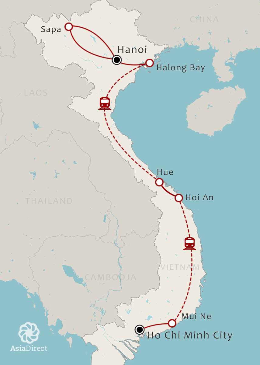Routekaart 21-daagse Hotdeal Vietnam Highlights Beach